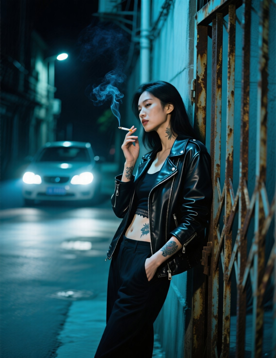 铁门边，烟还没灭
